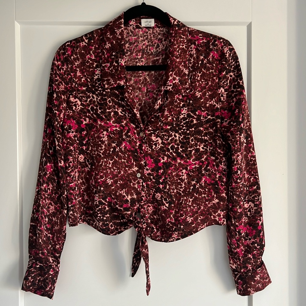 Aritzia Wilfred Tie Front Satin Blouse